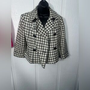 Millard Fillmore Women’s Black and White Houndstooth Pea Coat Size Medium EUC